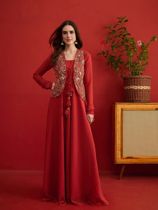 Embroidered Square Neck Maxi Dress