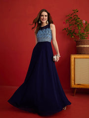 Embroidered Round Neck A-Line Ethnic Dresses