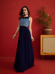 Embroidered Round Neck A-Line Ethnic Dresses