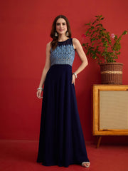 Embroidered Round Neck A-Line Ethnic Dresses