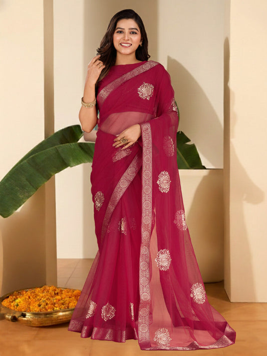 Embellished Zari Net Saree