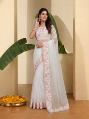 Floral Embroidered Net Saree