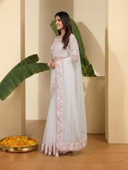 Floral Embroidered Net Saree