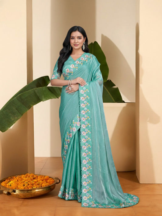 Floral Embroidered Organza Designer Saree