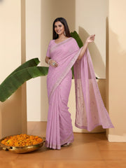 Embellished Embroidered Poly Chiffon Heavy Work Saree