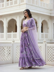Printed Sequinned Semi-Stitched Lehenga & Blouse With Dupatta