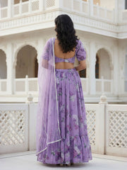 Printed Sequinned Semi-Stitched Lehenga & Blouse With Dupatta