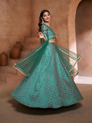 Green and white woven design Semi-Stitched Lehenga & Unstitched Blouse With Dupatta