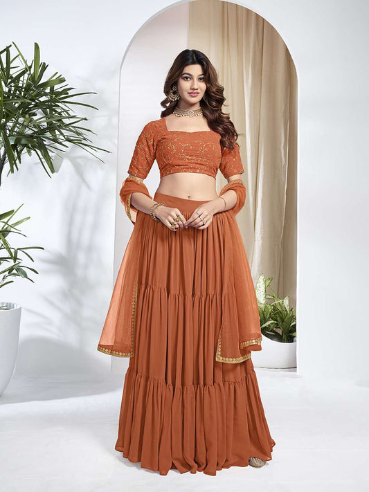 Embroidered Semi-Stitched Lehenga & Unstitched Blouse With Dupatta