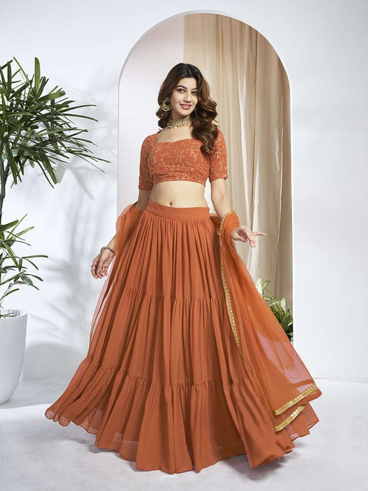 Embroidered Semi-Stitched Lehenga & Unstitched Blouse With Dupatta