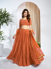 Embroidered Semi-Stitched Lehenga & Unstitched Blouse With Dupatta