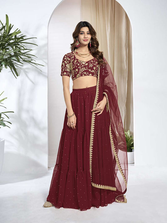 Embroidered Semi-Stitched Lehenga & Unstitched Blouse With Dupatta