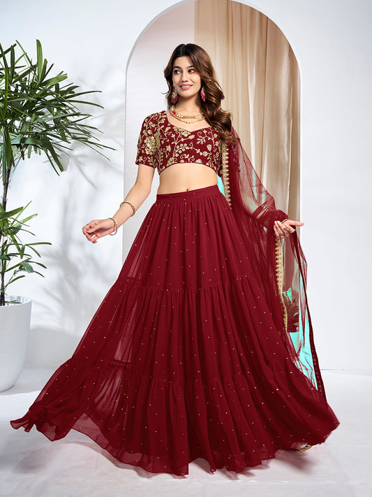 Embroidered Sequinned Semi-Stitched Lehenga & Blouse With Dupatta