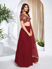 Embroidered Sequinned Semi-Stitched Lehenga & Blouse With Dupatta