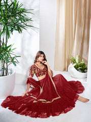 Embroidered Sequinned Semi-Stitched Lehenga & Blouse With Dupatta