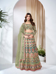 Embroidered Thread Work Semi-Stitched Lehenga & Blouse With Dupatta