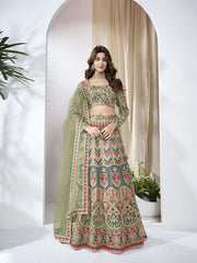 Embroidered Thread Work Semi-Stitched Lehenga & Unstitched Blouse With Dupatta
