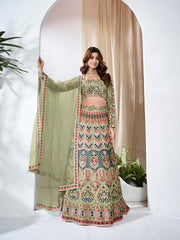 Embroidered Thread Work Semi-Stitched Lehenga & Blouse With Dupatta
