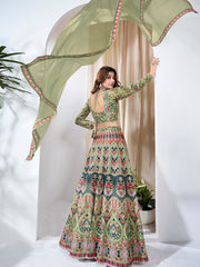 Embroidered Thread Work Semi-Stitched Lehenga & Blouse With Dupatta