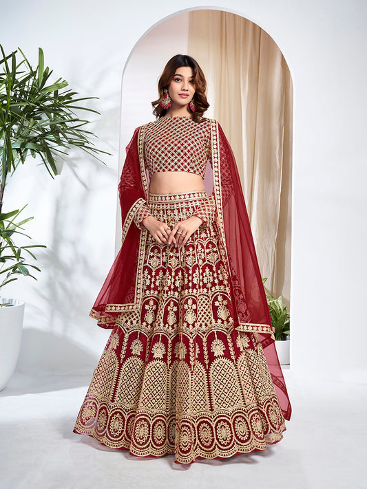 Embroidered Semi-Stitched Lehenga & Blouse With Dupatta