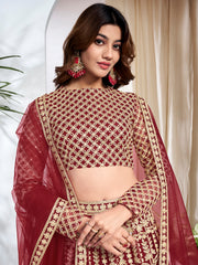 Embroidered Semi-Stitched Lehenga & Blouse With Dupatta