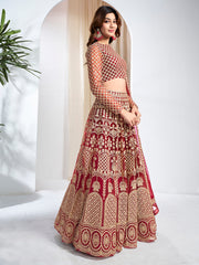 Embroidered Thread Work Semi-Stitched Lehenga & Unstitched Blouse With Dupatta