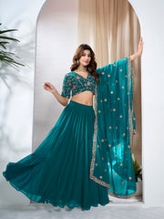 Embroidered Sequinned Semi-Stitched Lehenga & Blouse With Dupatta