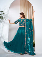 Embroidered Sequinned Semi-Stitched Lehenga & Blouse With Dupatta
