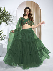 Embroidered Thread Work Semi-Stitched Lehenga & Unstitched Blouse With Dupatta
