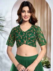 Embroidered Thread Work Semi-Stitched Lehenga & Blouse With Dupatta