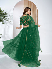 Embroidered Thread Work Semi-Stitched Lehenga & Blouse With Dupatta