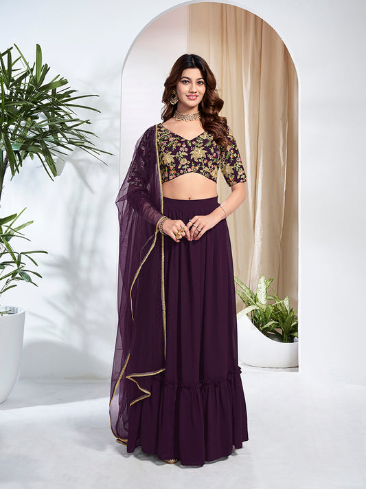 Embroidered Thread Work Ready to Wear Lehenga & Semi-Stitched Blouse With Dupatta