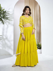 Embroidered Thread Work Semi-Stitched Lehenga & Unstitched Blouse With Dupatta