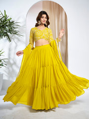 Embroidered Thread Work Semi-Stitched Lehenga & Blouse With Dupatta