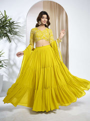 Embroidered Thread Work Semi-Stitched Lehenga & Unstitched Blouse With Dupatta
