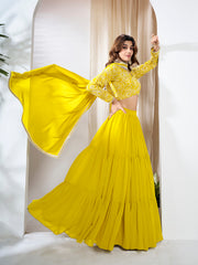 Embroidered Thread Work Semi-Stitched Lehenga & Blouse With Dupatta