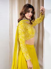 Embroidered Thread Work Semi-Stitched Lehenga & Blouse With Dupatta