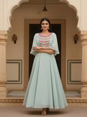 Embroidered Round Neck Maxi Ethnic Dresses