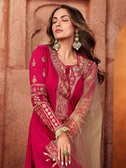 Magenta and Gold Embroidered Kurta Suit