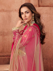 Magenta and Gold Embroidered Kurta Suit