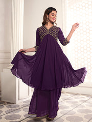 Floral Embroidered V-Neck Tunic With Palazzos