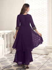 Floral Yoke Design Embroidered Anarkali Kurta with Sharara