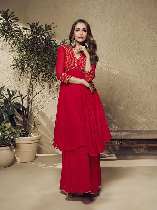 Embroidered V Neck Top With Palazzo