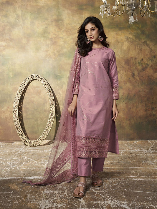 Women Abstract Printed and Sequinned Embroidered Kurta Set with Dupatta