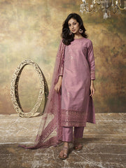 Women Abstract Printed and Sequinned Embroidered Kurta Set with Dupatta