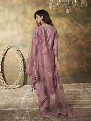 Women Abstract Printed and Sequinned Embroidered Kurta Set with Dupatta