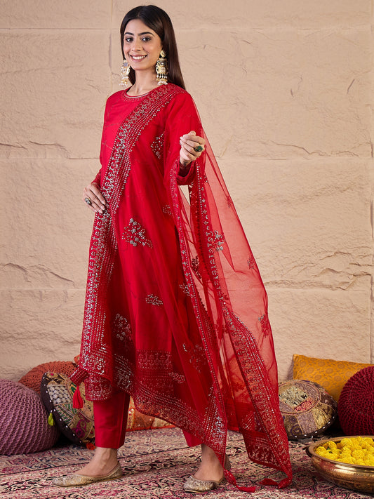 Women Abstract Printed Kurta with Trousers & Dupatta