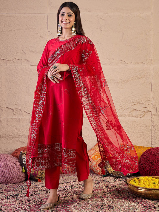 Women Abstract Printed Kurta with Trousers & Dupatta