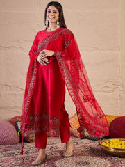 Women Abstract Printed Kurta with Trousers & Dupatta