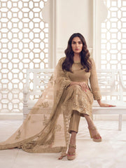 Beige Floral Thread and Sequines Embroidered Kurta Set